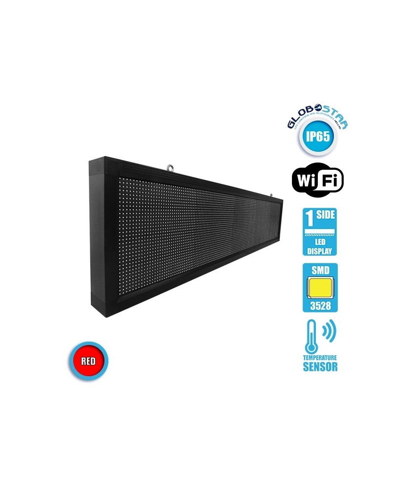 GLOBOSTAR® DISPLAY 90281 Κυλιόμενη Ψηφιακή Επιγραφή 160x32cm P10 Μονής Όψης LED AC 220-240V Αδιάβροχο IP65 Κόκκινο - WiFi Control μέσω FK APP - Αισθητήρας Θερμοκρασίας & Υγρασίας - Μ168 x Π9 x Υ40cm - 2 Χρόνια Εγγύηση